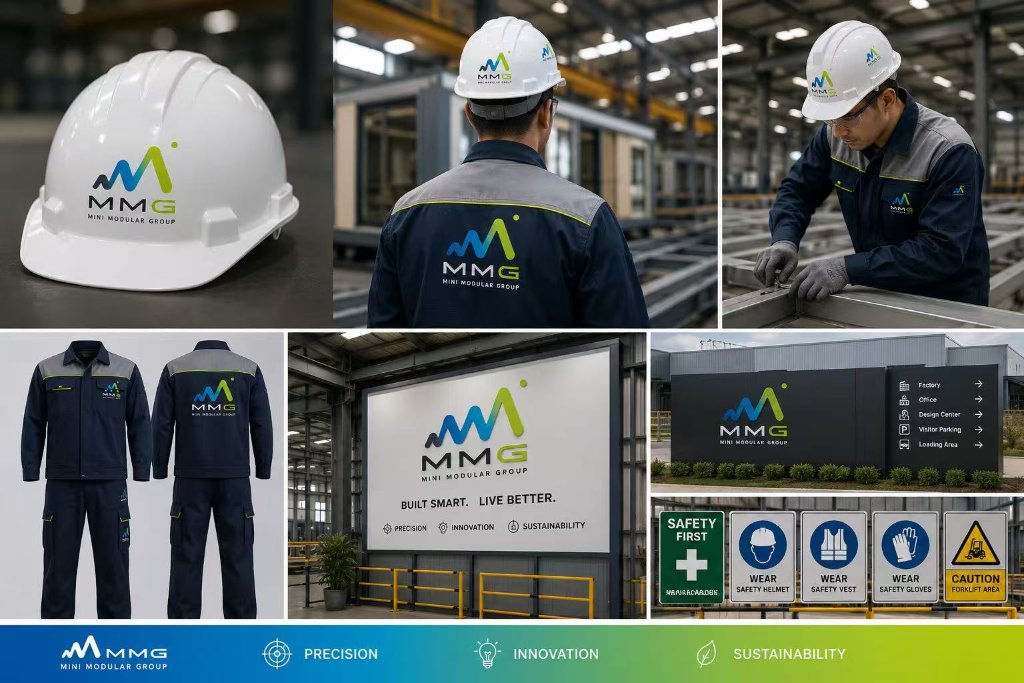 MMG brand identity across facility and workwear