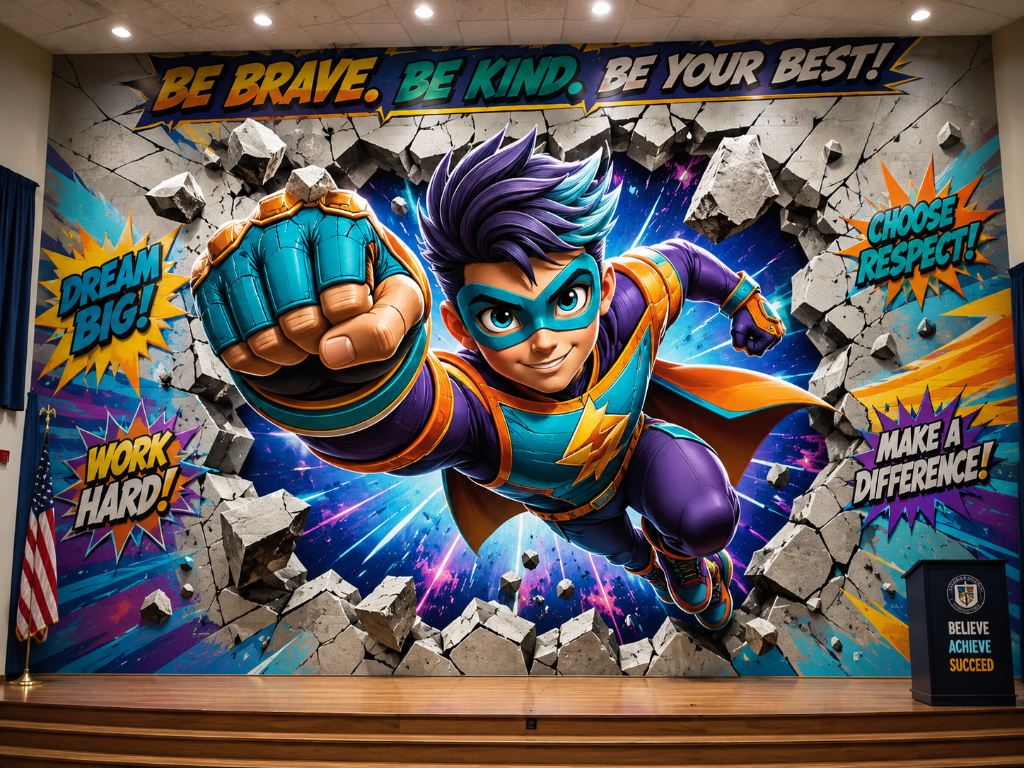 Be Brave, Be Kind — School Superhero Mural