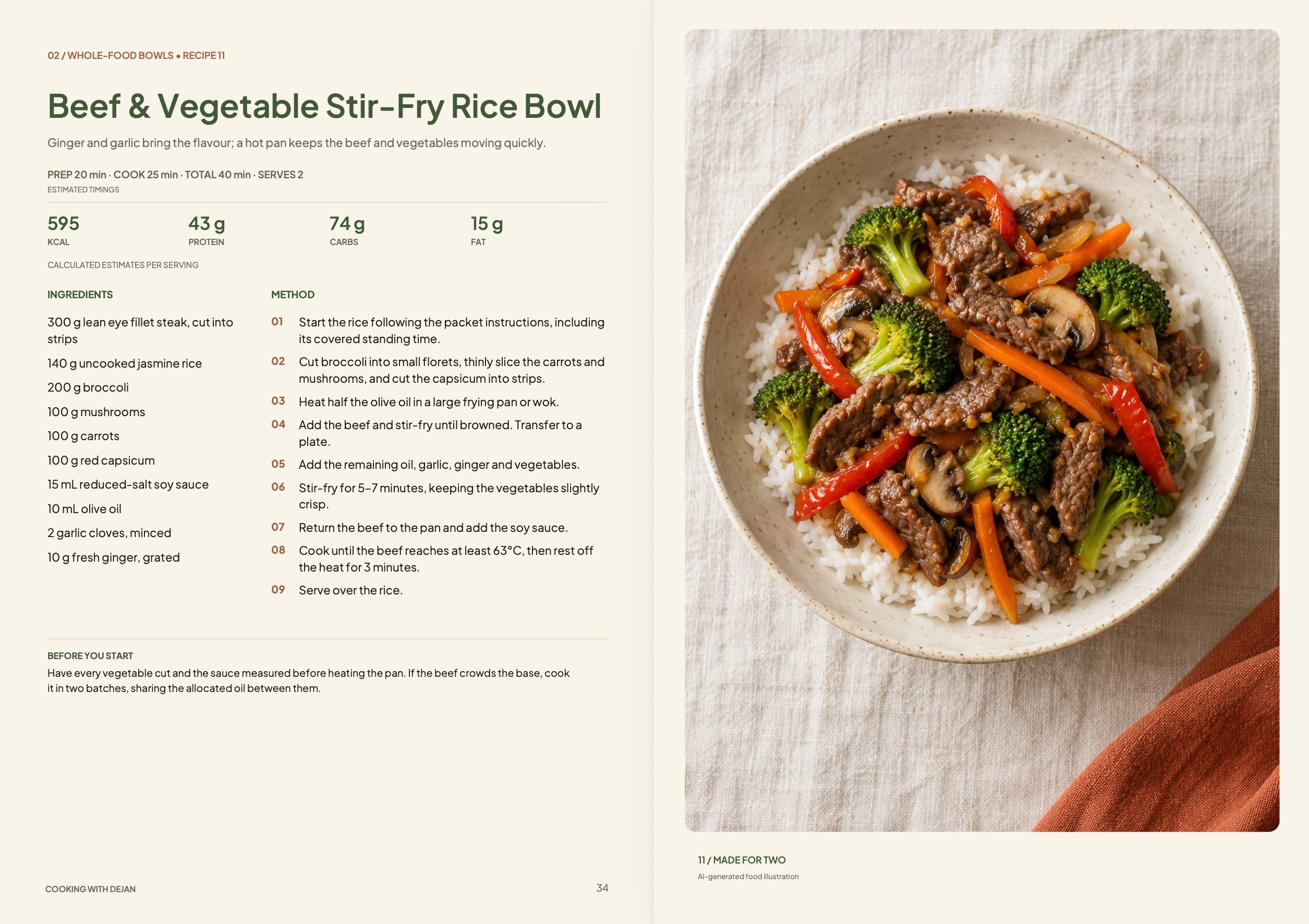 Beef & Vegetable Stir-Fry Rice Bowl recipe spread