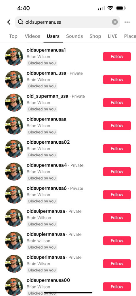 Fake TikTok accounts row 7