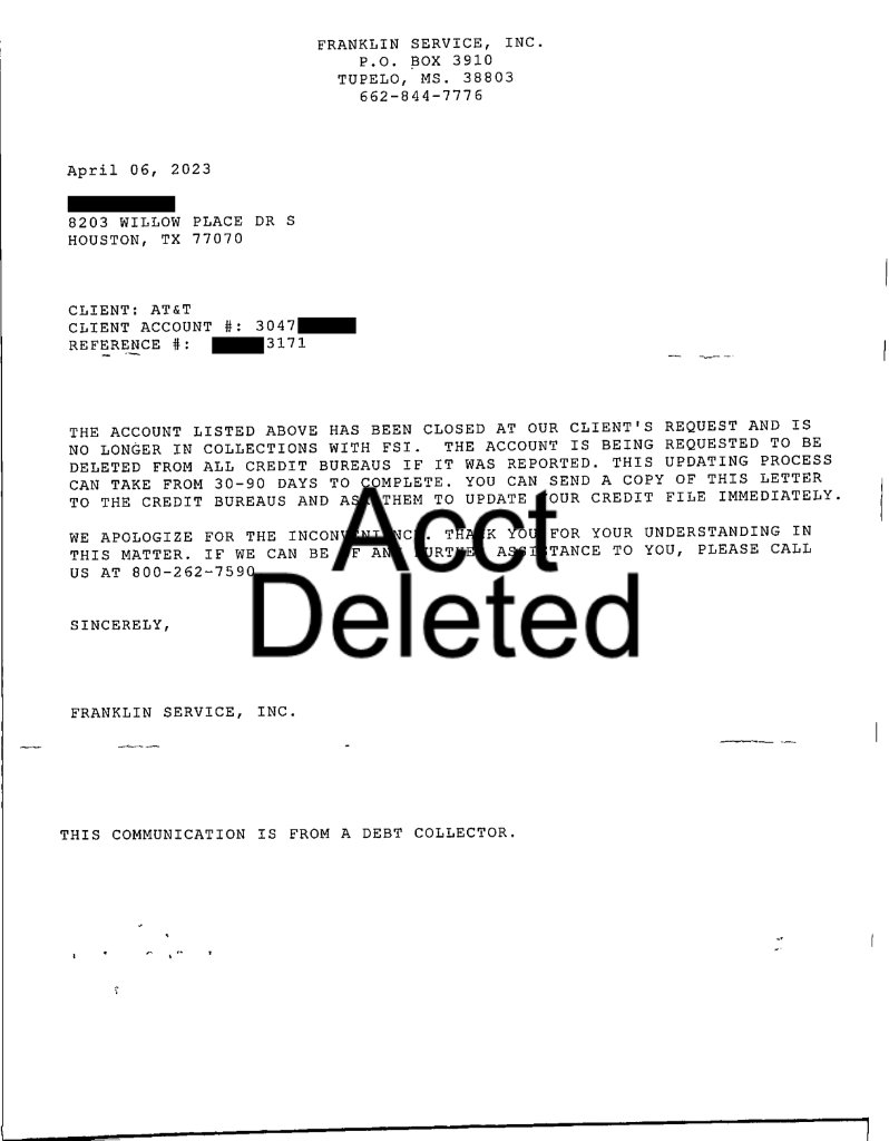 Debt collector response letter
