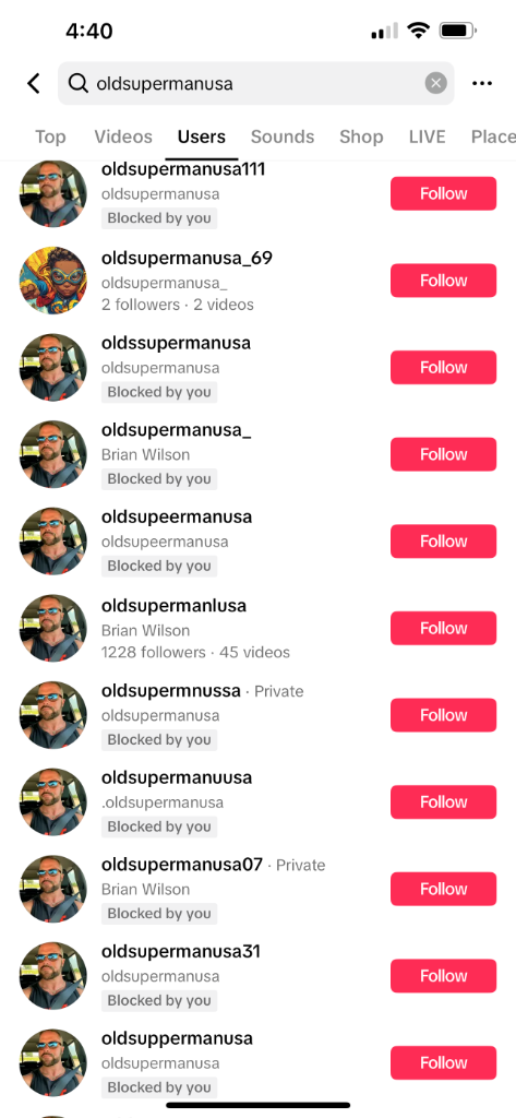 Fake TikTok accounts row 12