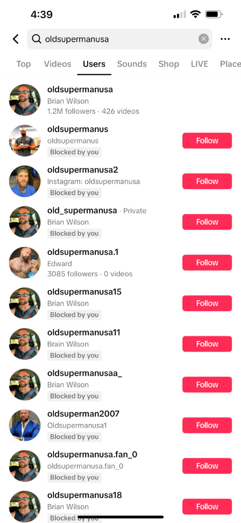 Fake TikTok accounts row 14