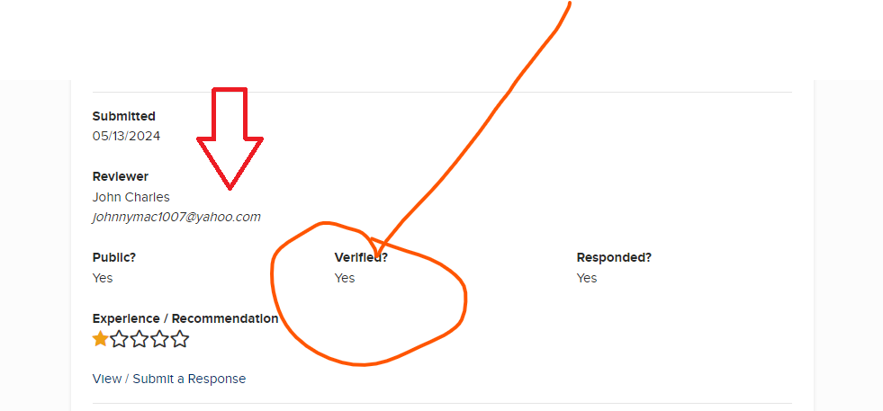 BBB review portal showing Verified status and UFL response
