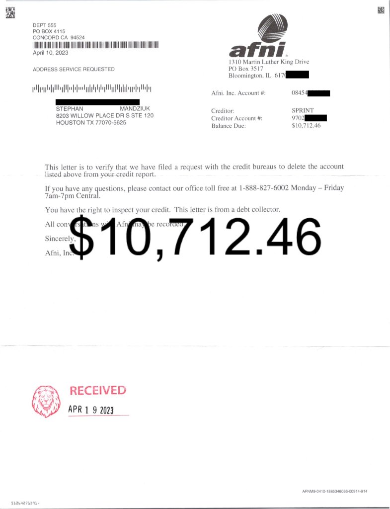 Debt collector response letter