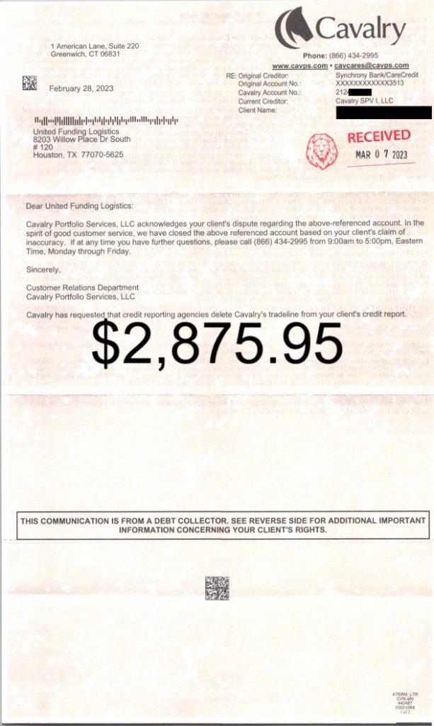 Debt collector response letter