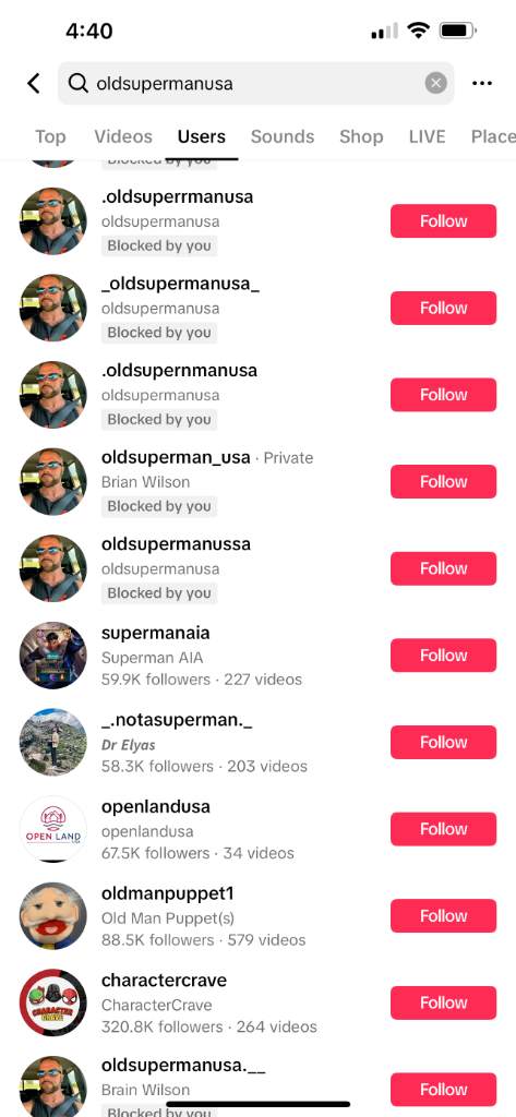 Fake TikTok accounts row 10