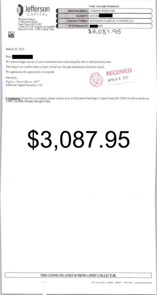 Debt collector response letter