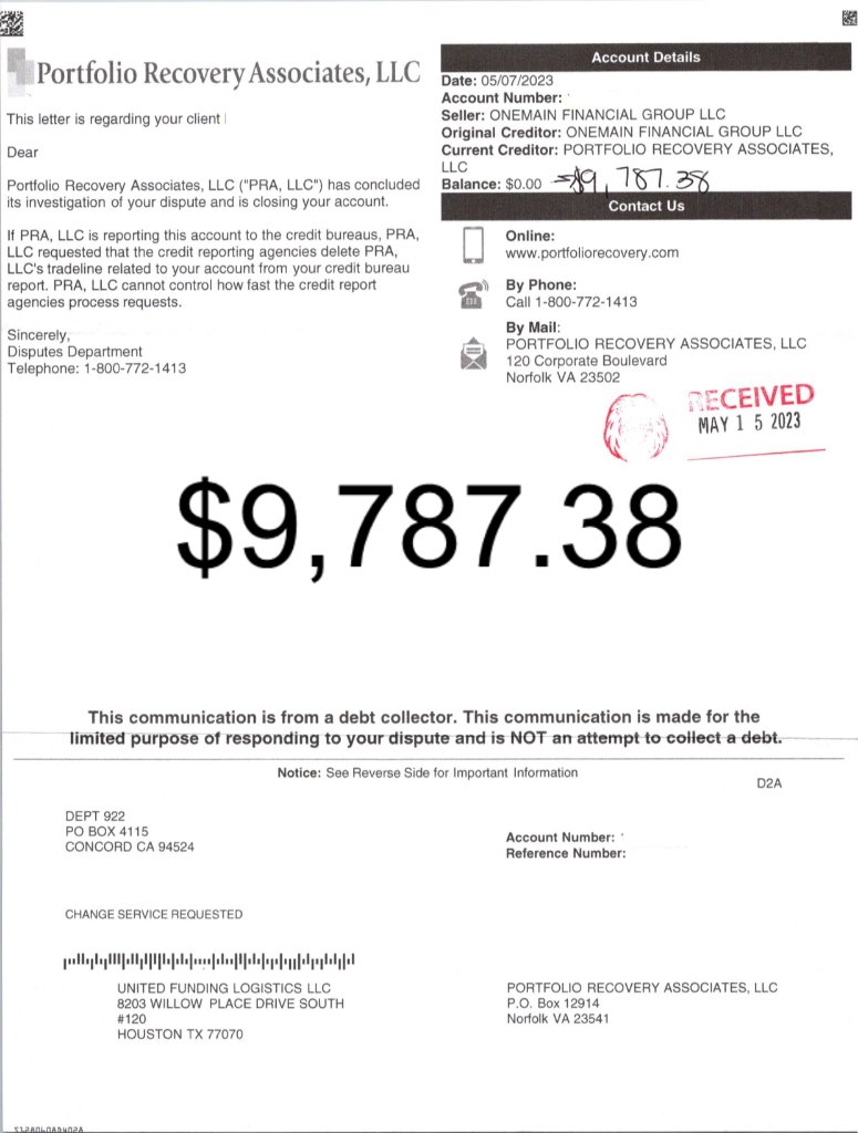 Debt collector response letter