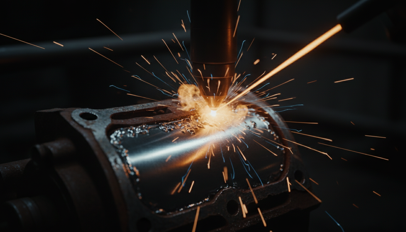 Laser stripping rust from engine block