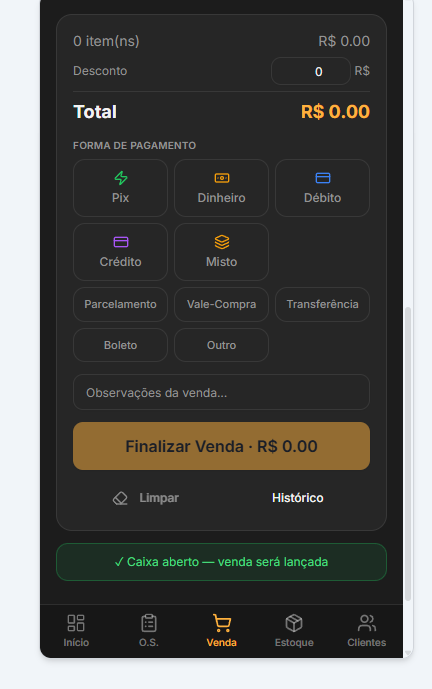 Tela de venda mobile real do GatSis