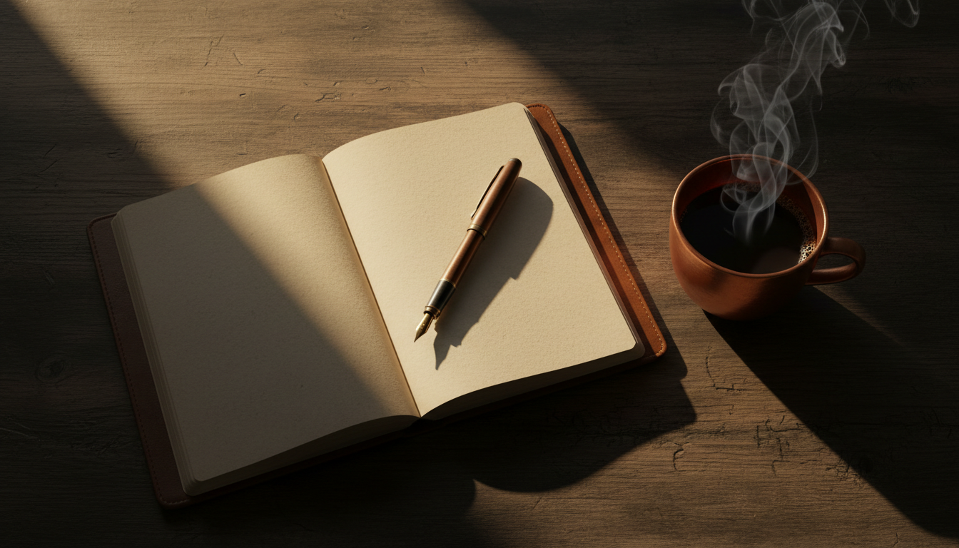 Devotional writing desk at dawn