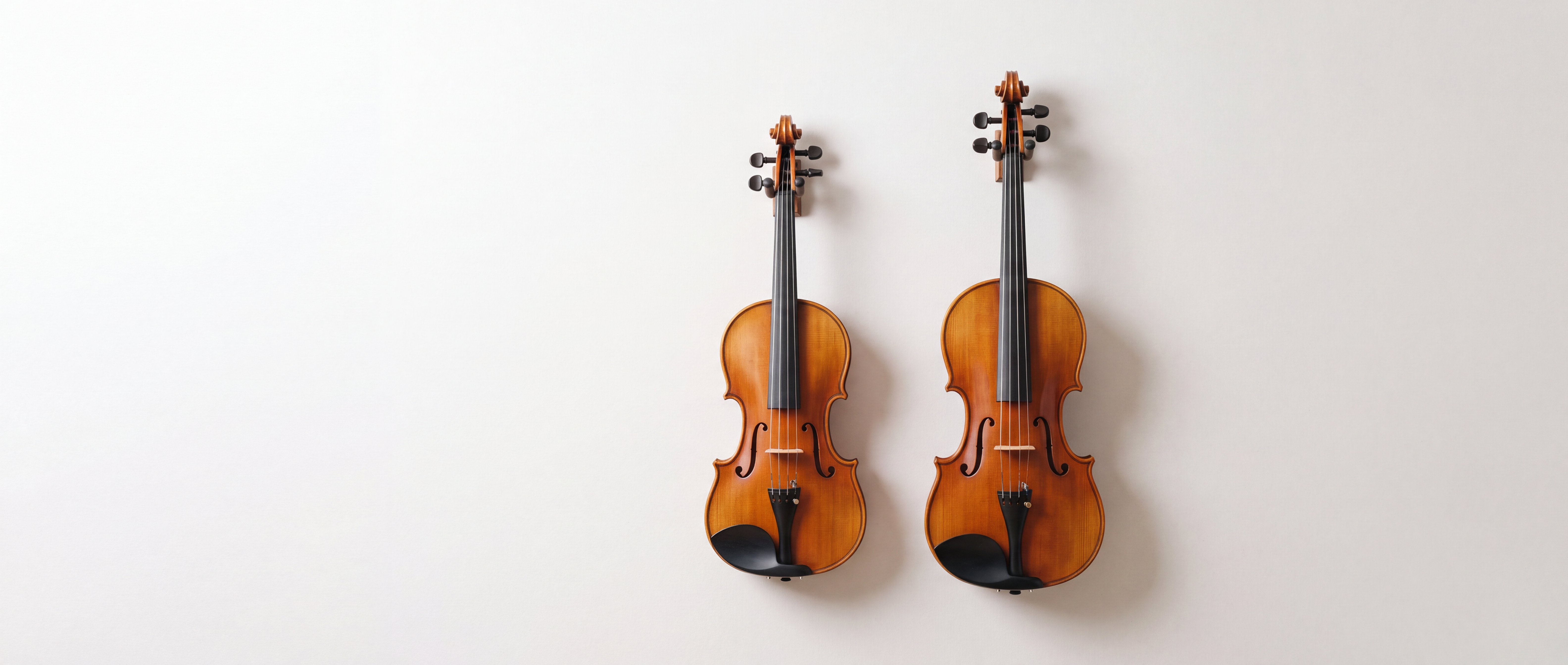 Violin and viola hanging on a wall
