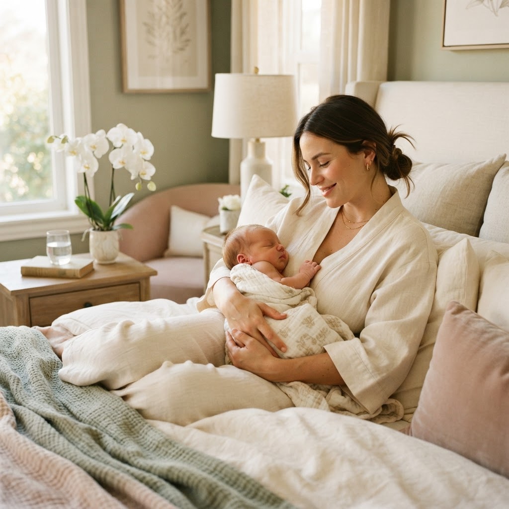 A mother resting peacefully with her newborn