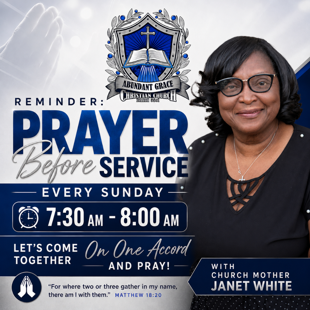 Sunday pre-service prayer reminder with Church Mother Janet White