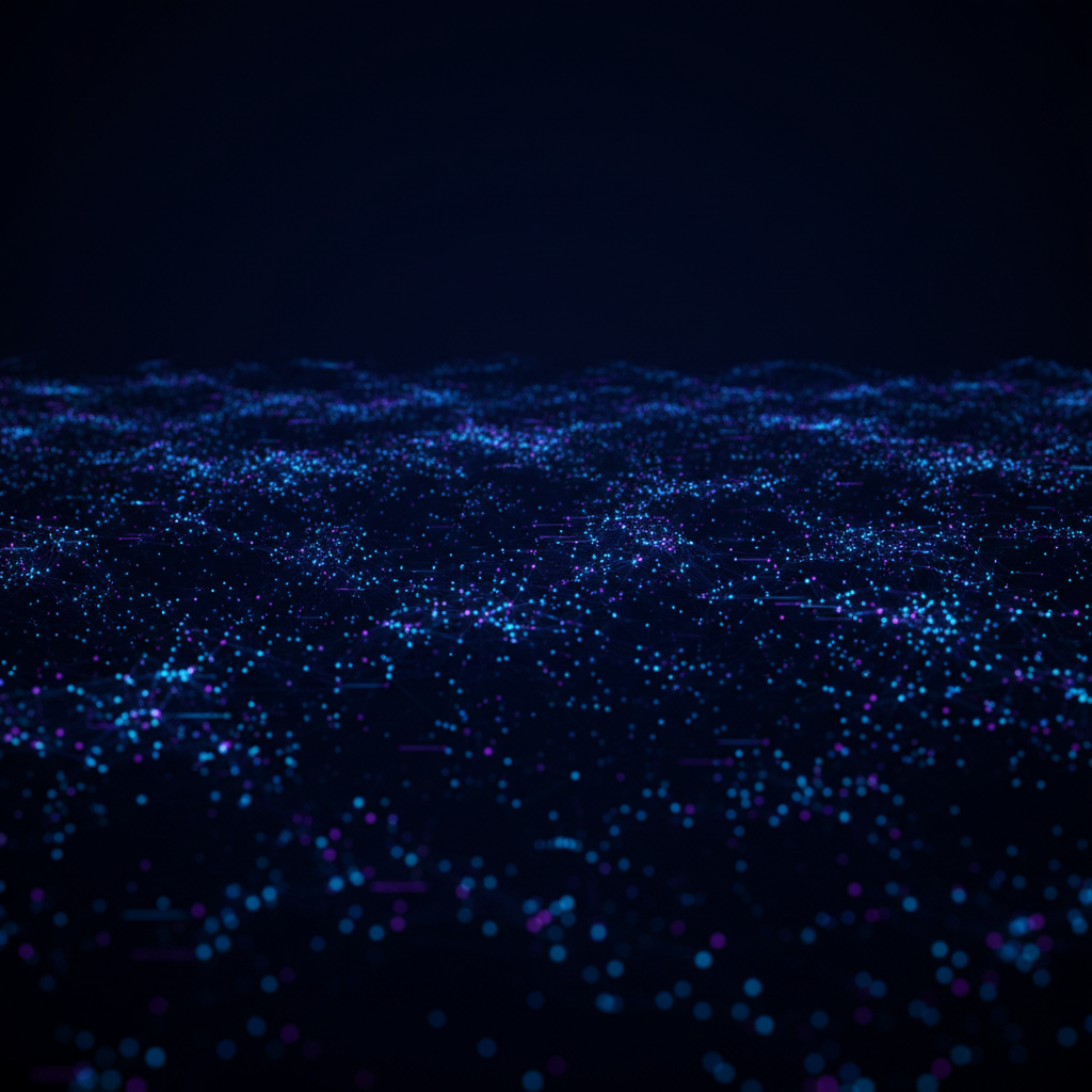 Neural intelligence network — thousands of glowing data points connected by luminous signal pathways