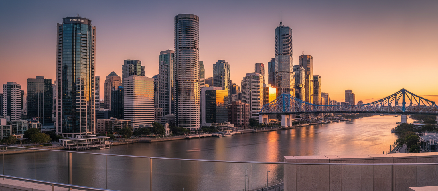 Brisbane skyline panoramic view at golden hour