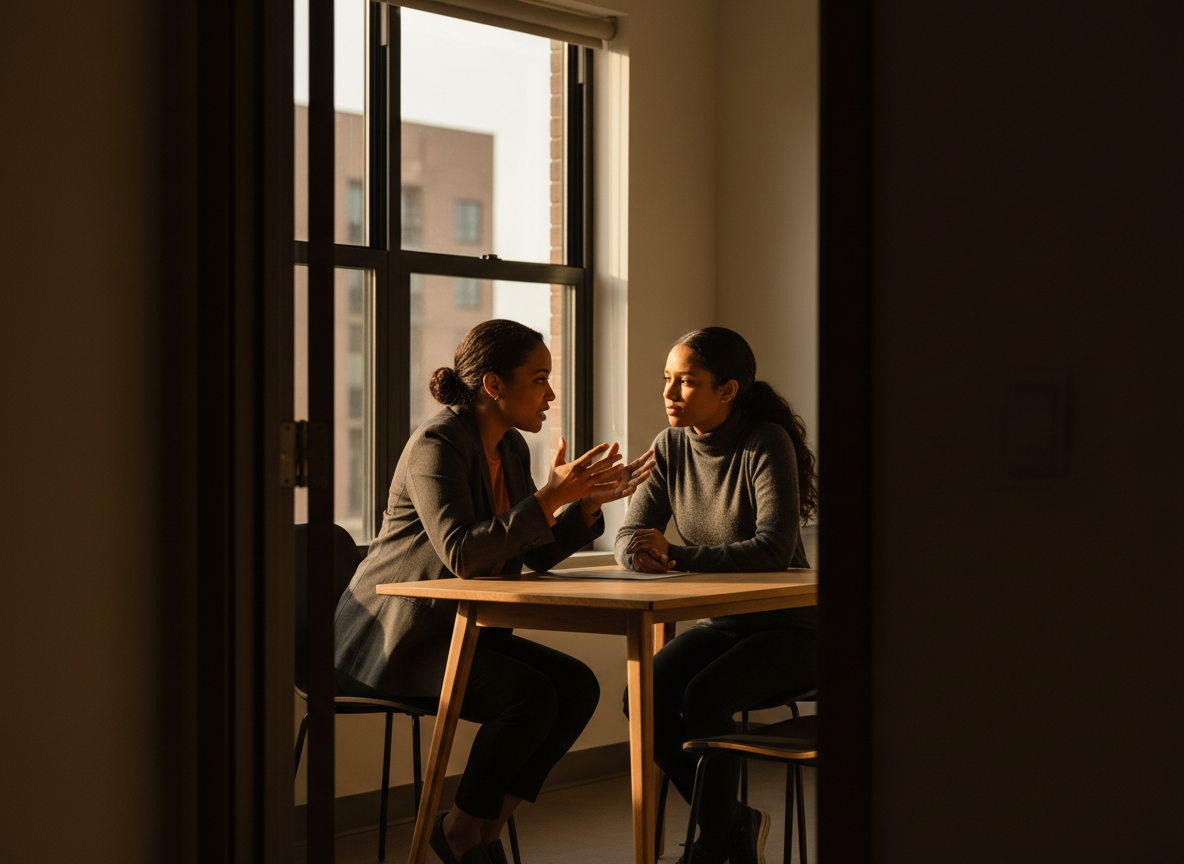 Mentor and mentee in deep conversation