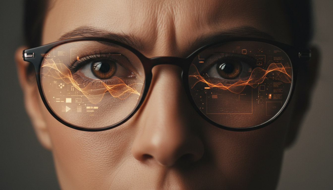 A researcher analyzing data through her glasses