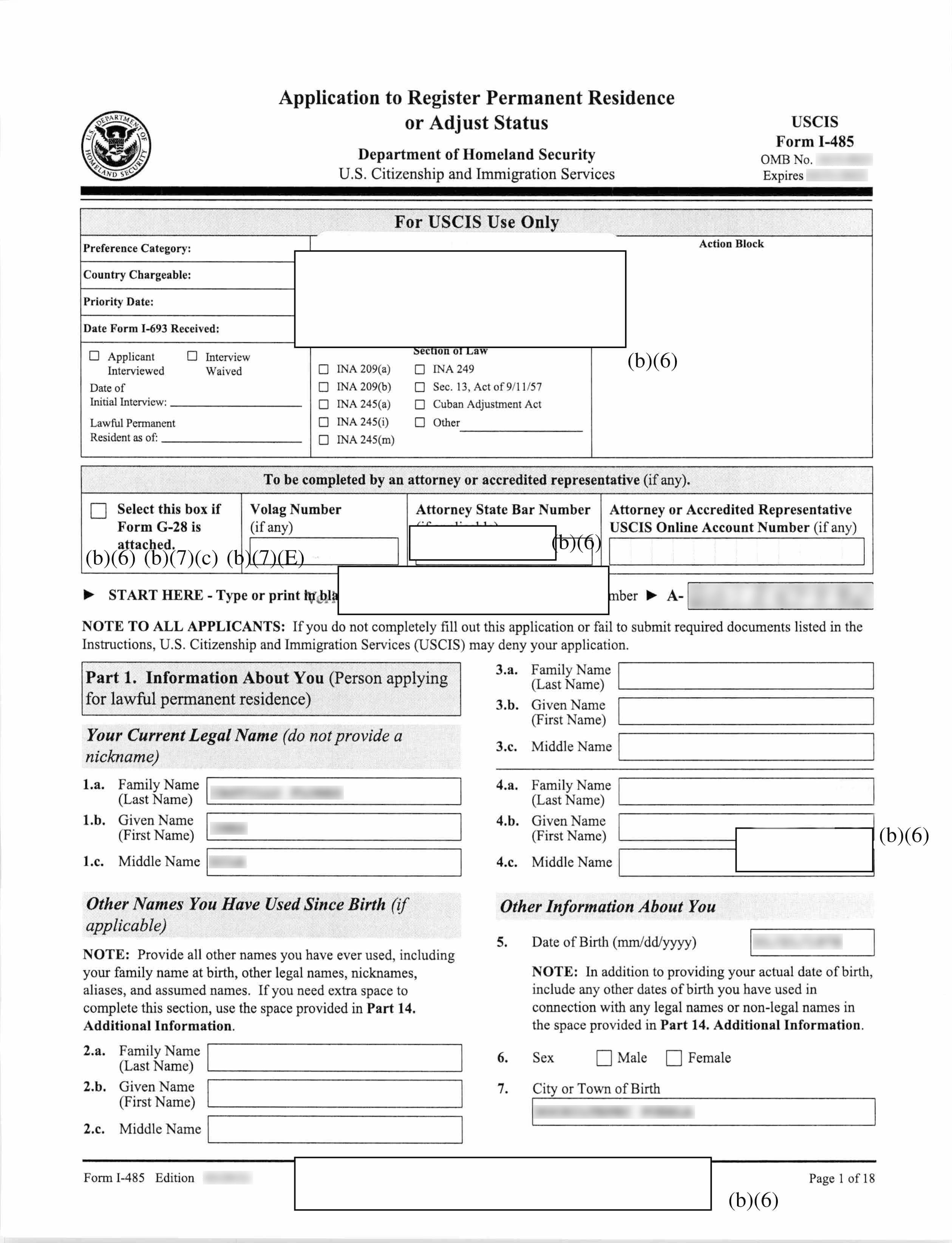 USCIS FOIA sample page