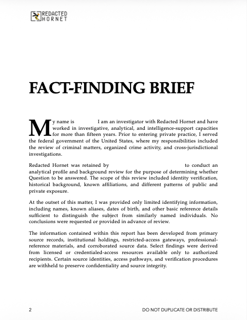 Subject Intelligence Services report sample