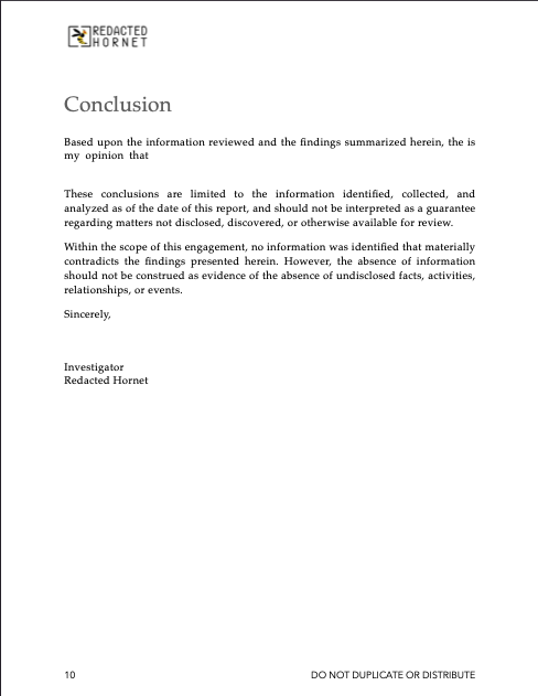 Subject Intelligence Services report sample