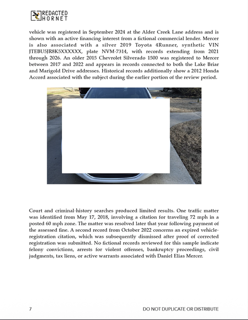 Subject Intelligence Services report sample