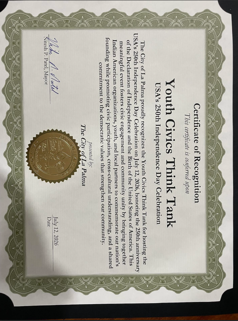 City of La Palma Certificate of Recognition