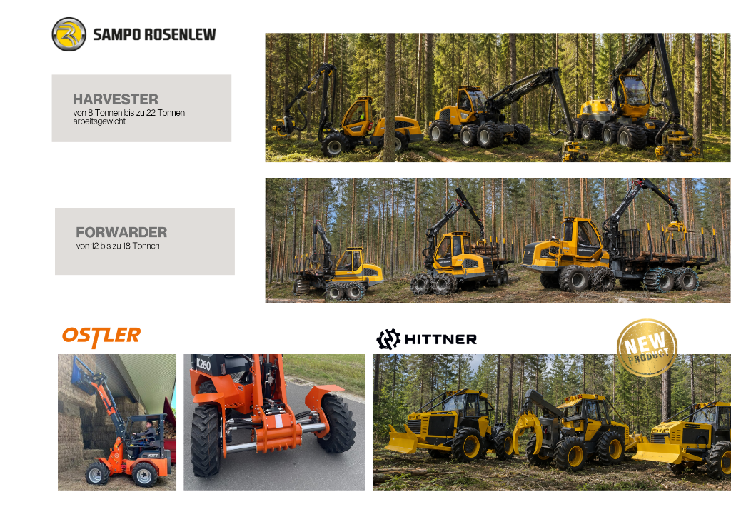 Sampo Rosenlew Harvester & Forwarder, Ostler Hoflader, Hittner Forstschlepper