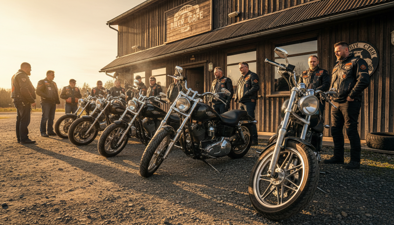 Motorcycle club community riding together