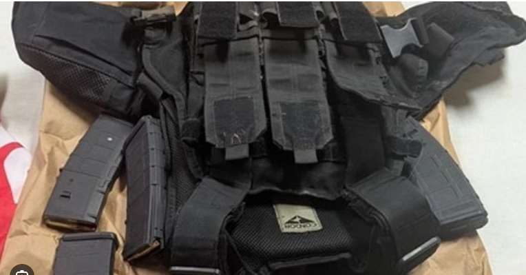 Body armor plate carrier with loaded AR-15 magazines