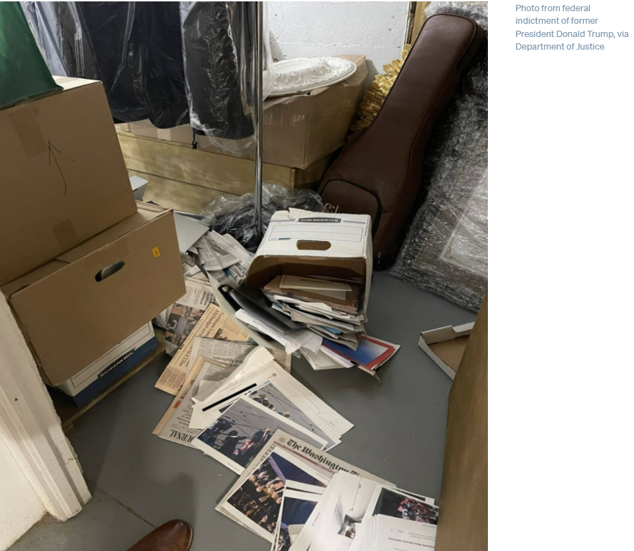 Mar-a-Lago storage room — boxes and documents on floor