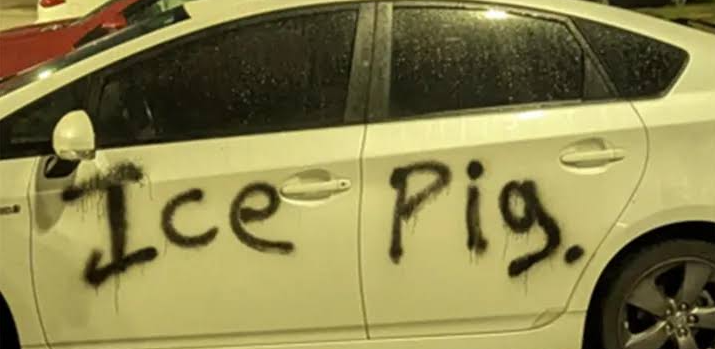 ICE Pig graffiti on government vehicle
