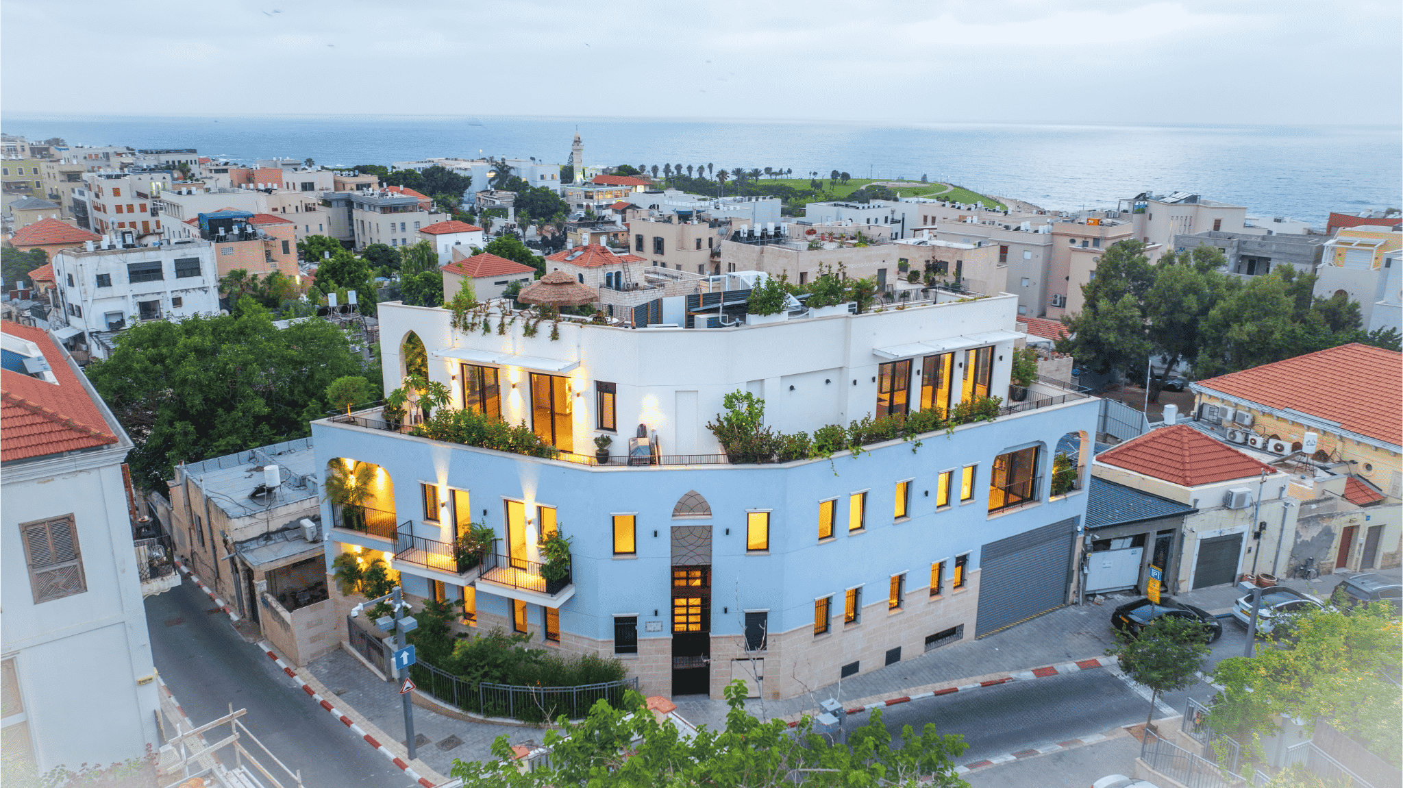 Aerial view of the building