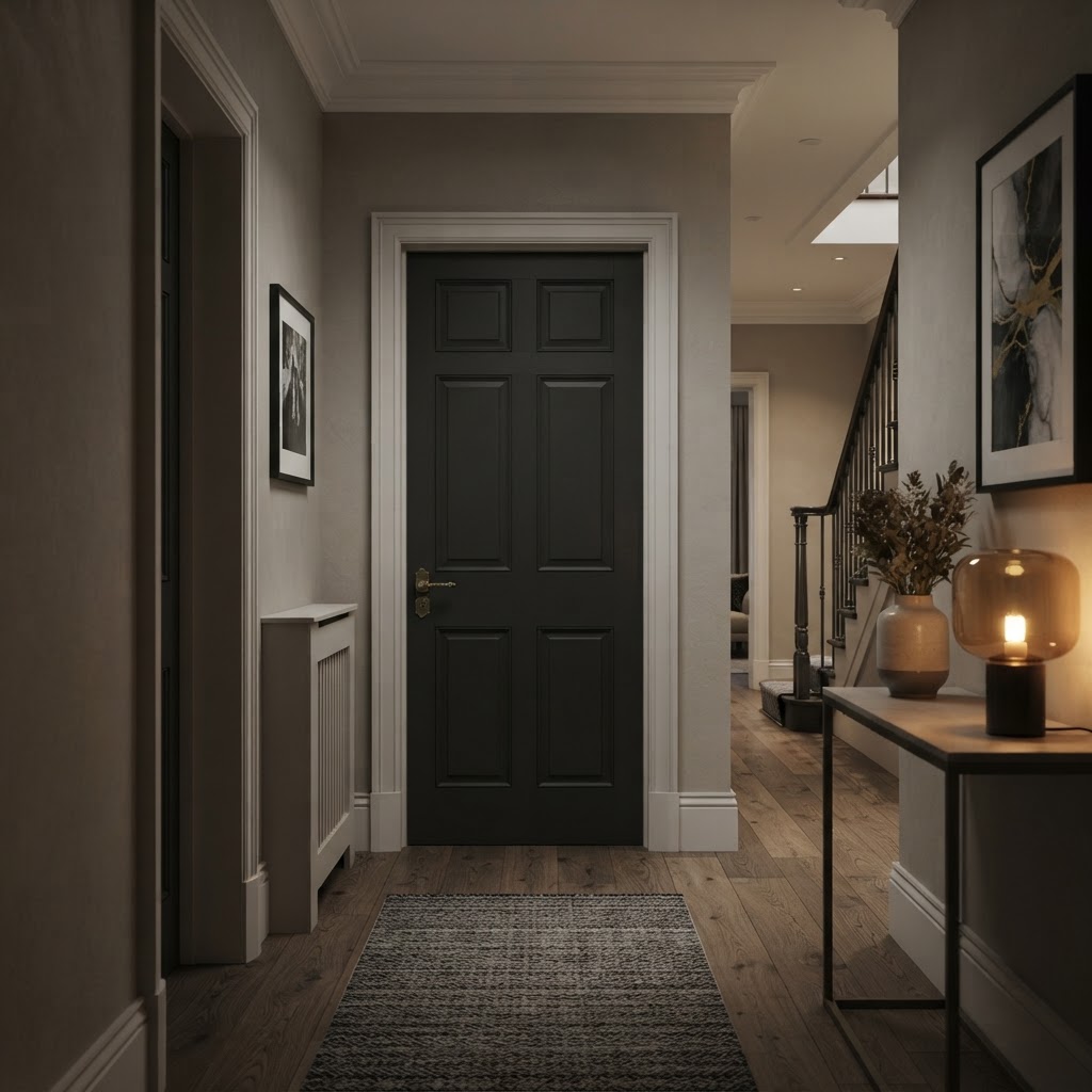Elegant panelled internal door with refined trim.