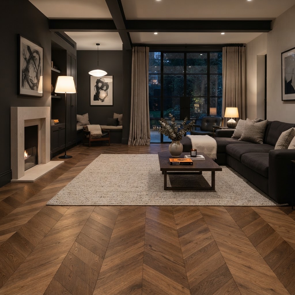 Newly floored living room.