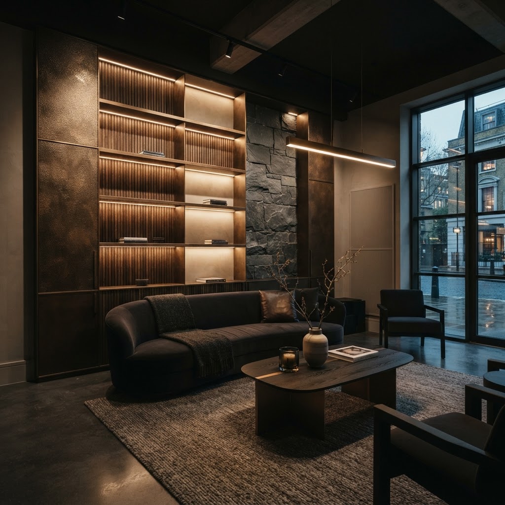 Premium mixed-material feature wall.
