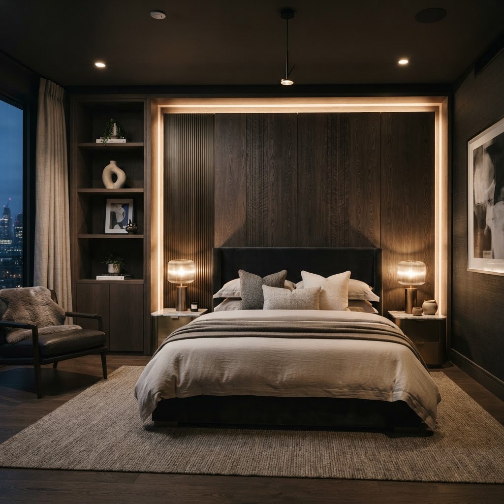 Luxury bedroom feature wall.