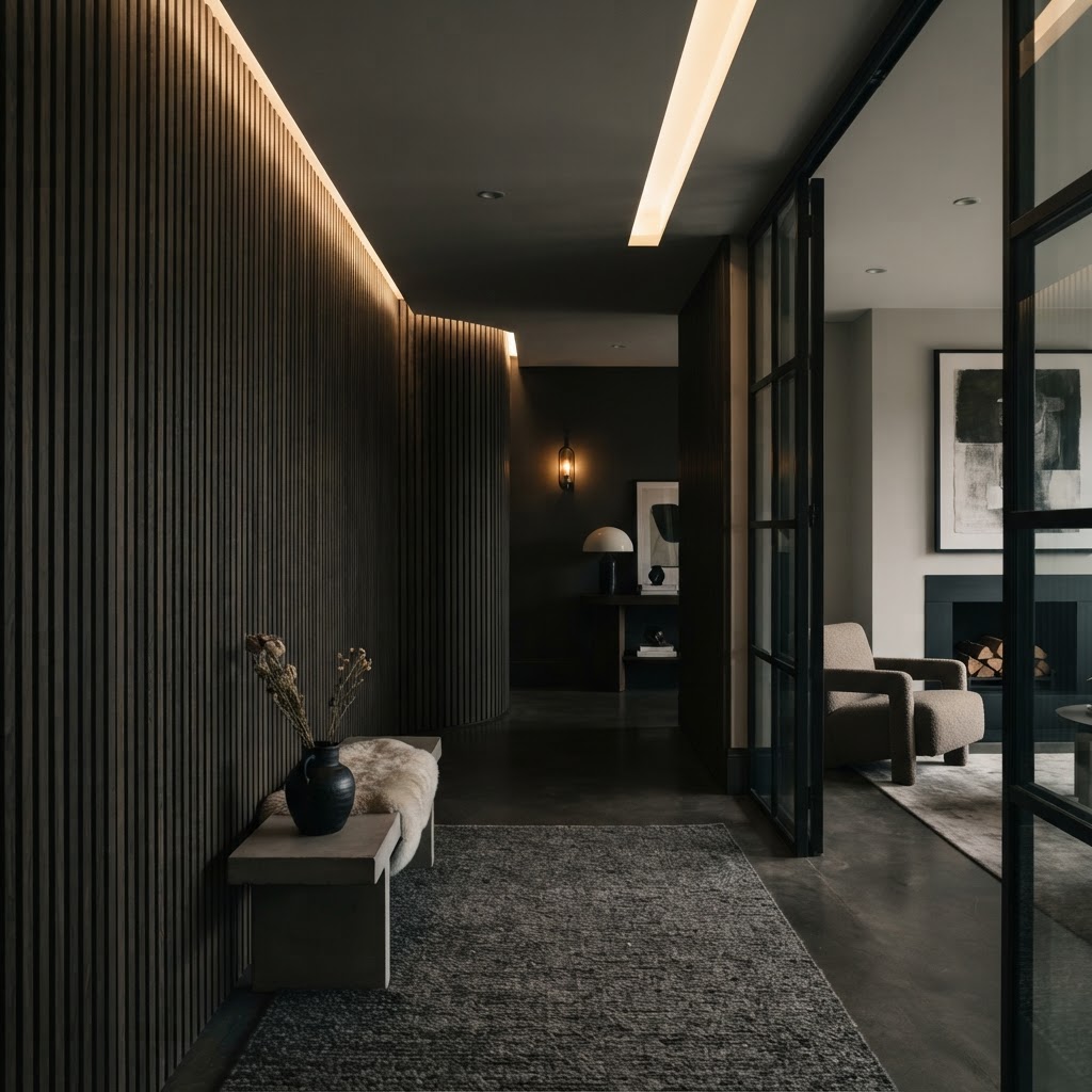 Slatted/fluted textured wall.