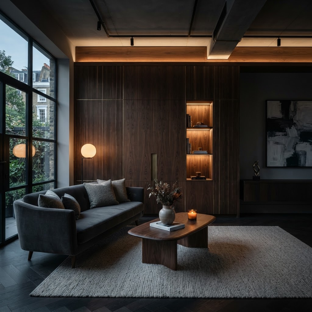 Refined full-wall panelling.