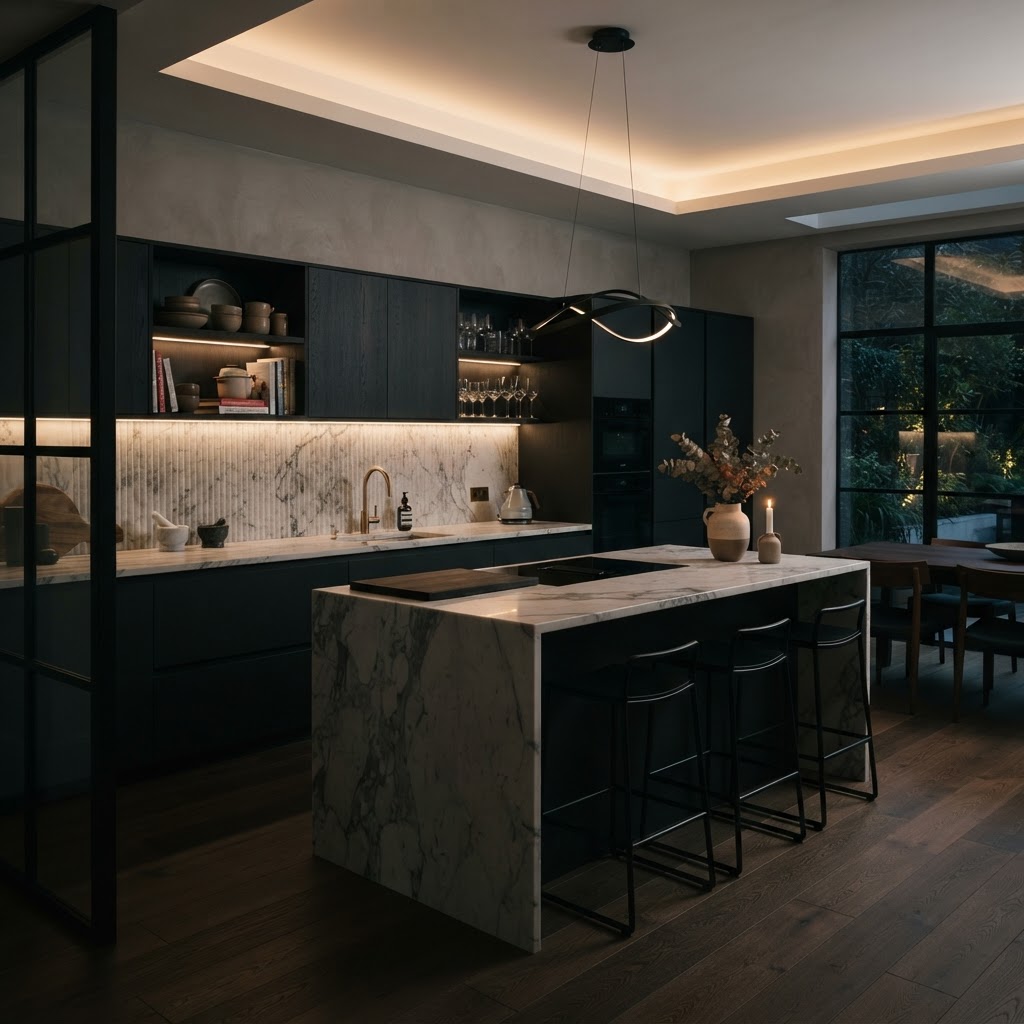 Freshly updated kitchen with modern surfaces and details.