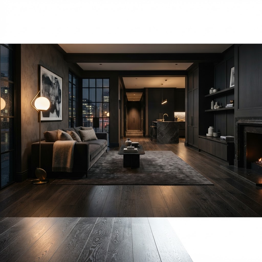 Dark floor in high-end contemporary interior.