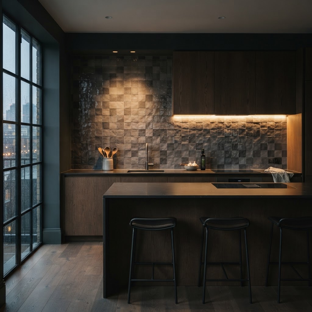Neutral tonal kitchen splashback.