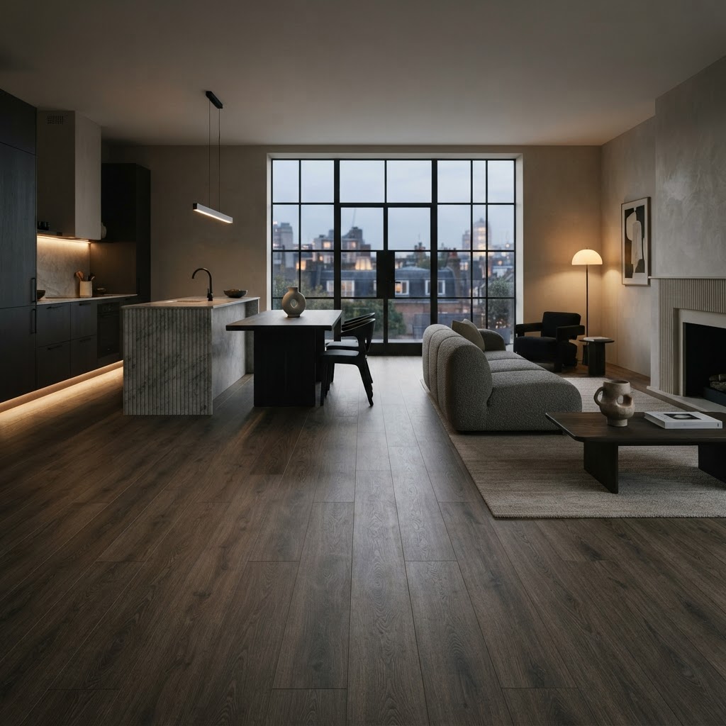 Sleek LVT in minimalist residential room.