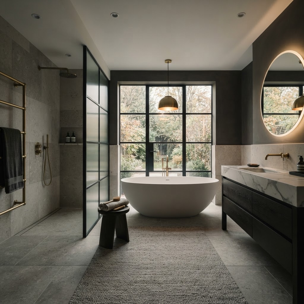Bright contemporary bathroom with clean lines.