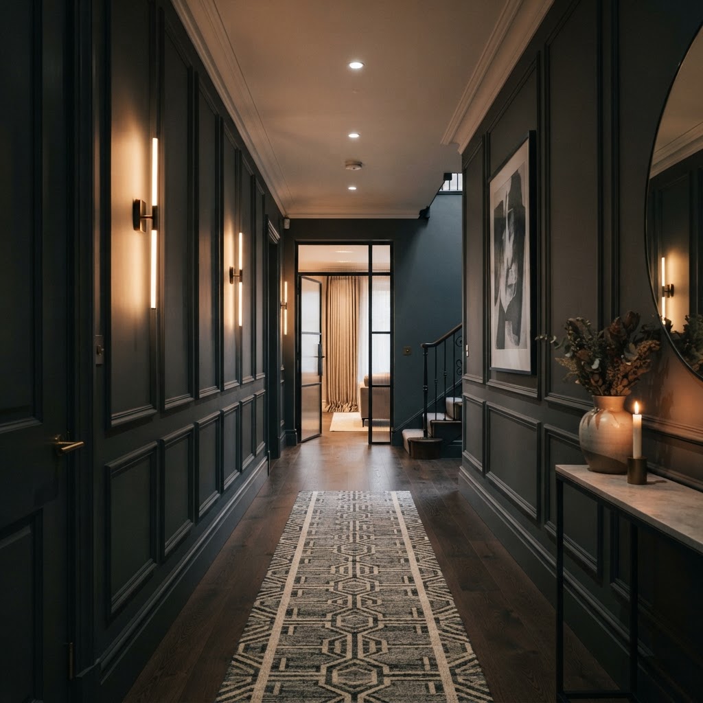 Elegant panelled hallway.