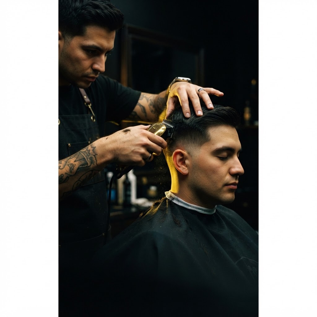 Barbero cortando el cabello a un cliente