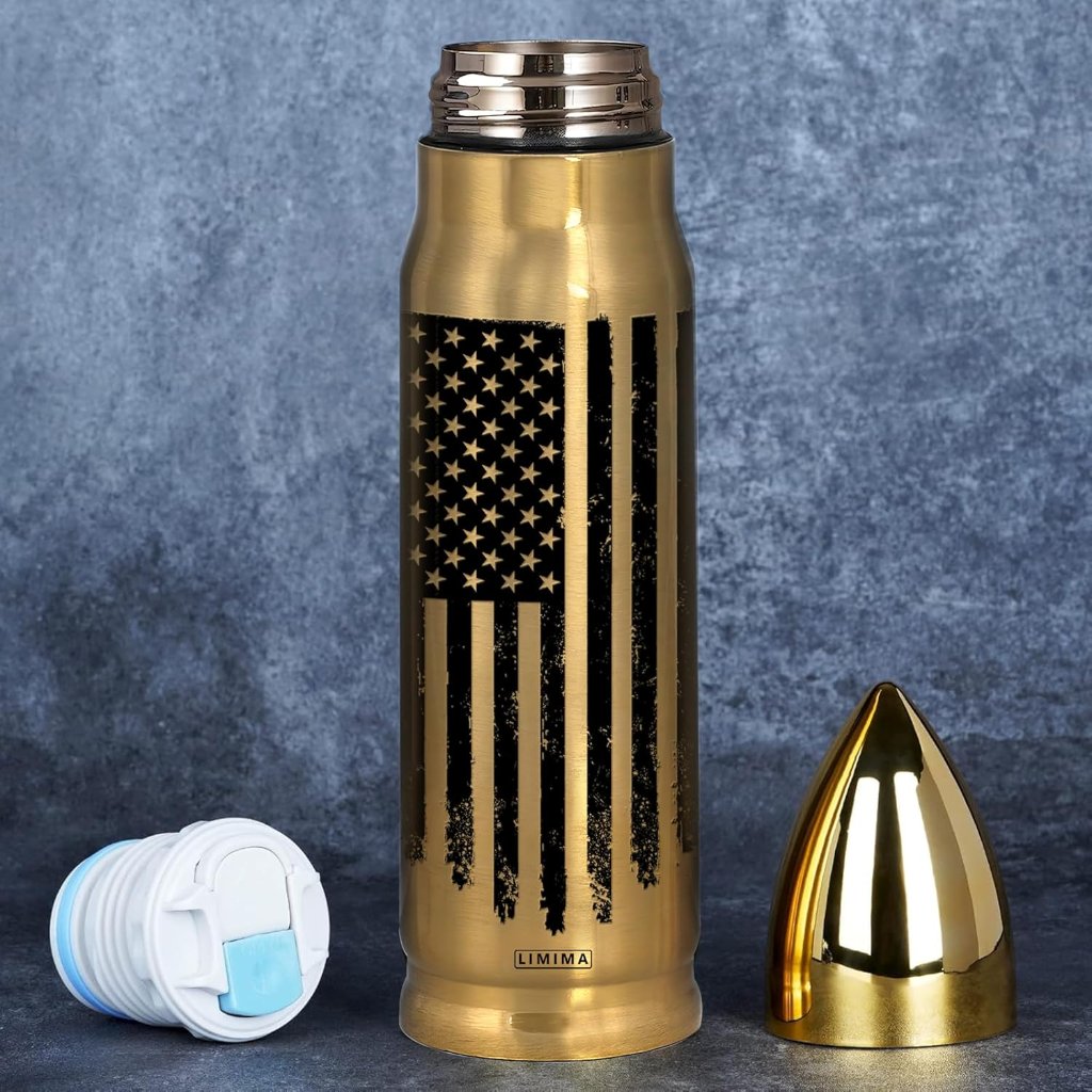 American Flag Stainless Steel Tumbler - 17oz Tumbler with Black USA Flag Design - Patriotic, Fathers Day, 250th Anniversary USA, Birthday Gifts for Veterans, Military, Army, Police