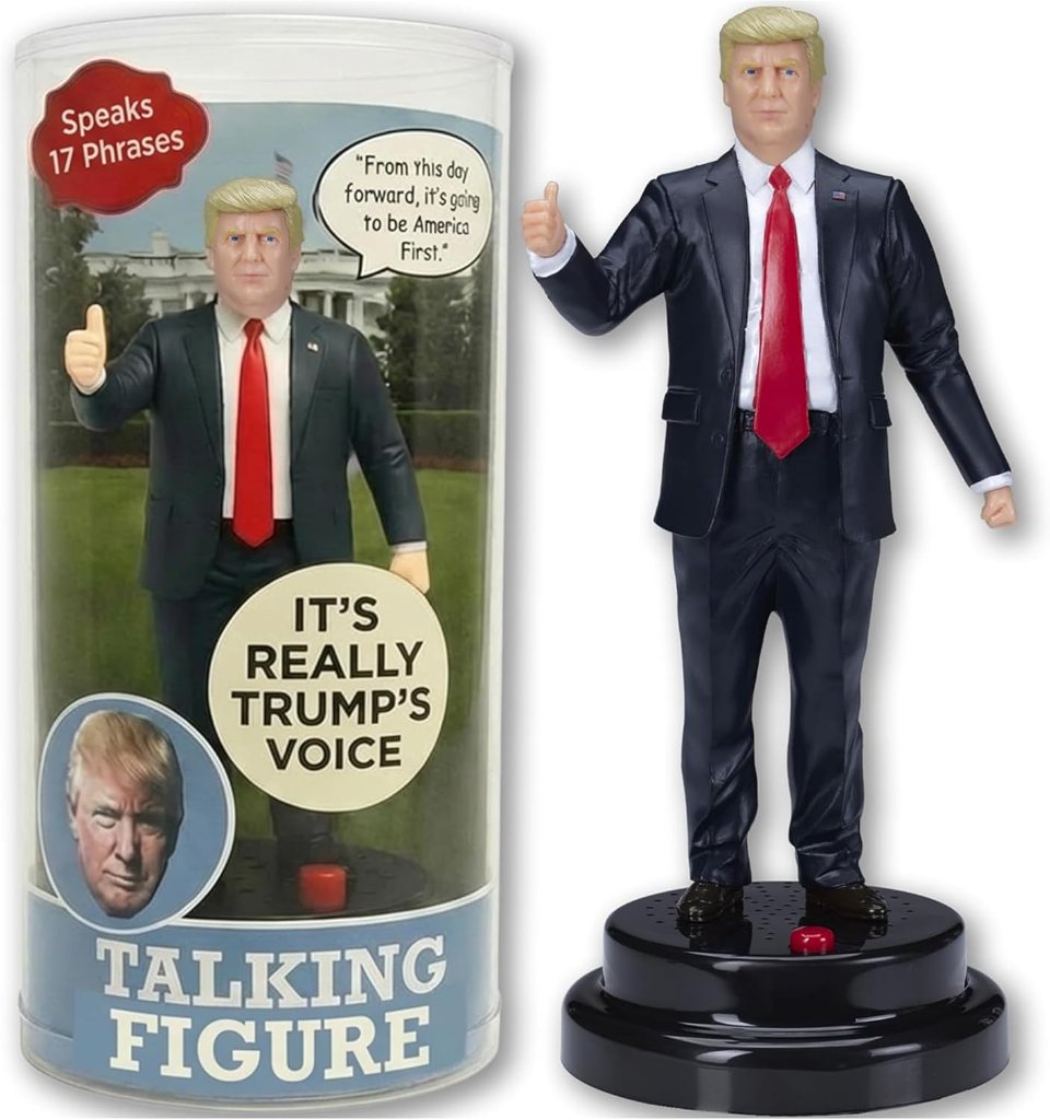 Donald Trump Talking Figure with Real Voice - Fathers Day Present for Dad - Press Button & Hear 17 Authentic Quotes - Funny Political Gag Gift, Collectible Desk Display & Conversation Starter
