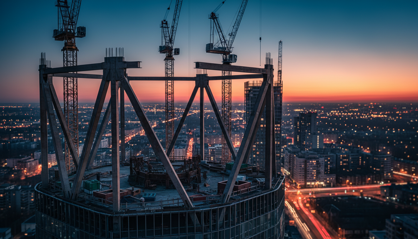 Modern construction site at dusk